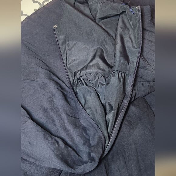 J. Crew One Shoulder Corrugated Silk Navy Blue Dress Size 6 - Picture 4 of 11